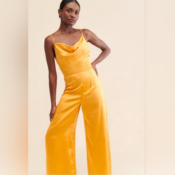 Anthropologie Elliatt Golden Yellow Satin Jumpsuit- Small - Picture 7 of 9